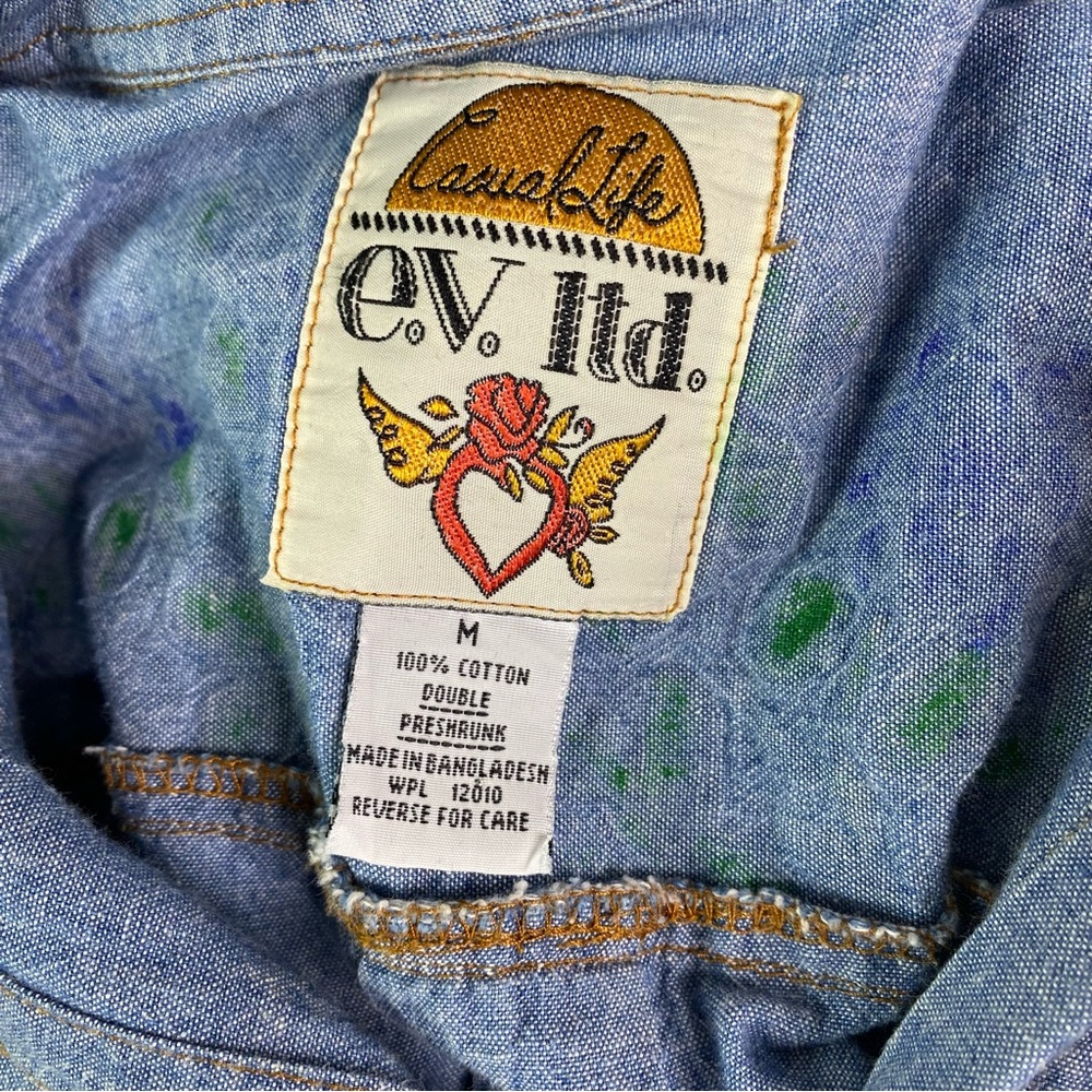 Vintage Bluebonnet Handpainted Denim Long Sleeve Button Up Shirt Med - Picture 7 of 7